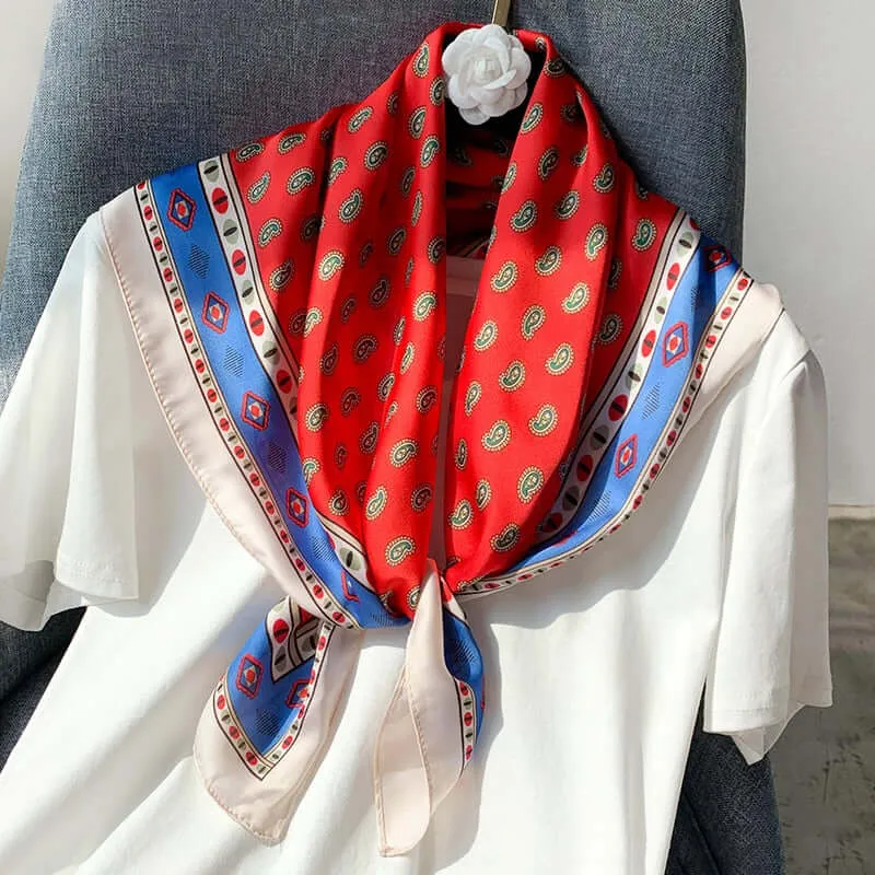 70*70cm Fashion Silk Satin Hair Scarf Women Handkerchief Printed Female Square Head Bandana Small Neck muffler hijab lady girl