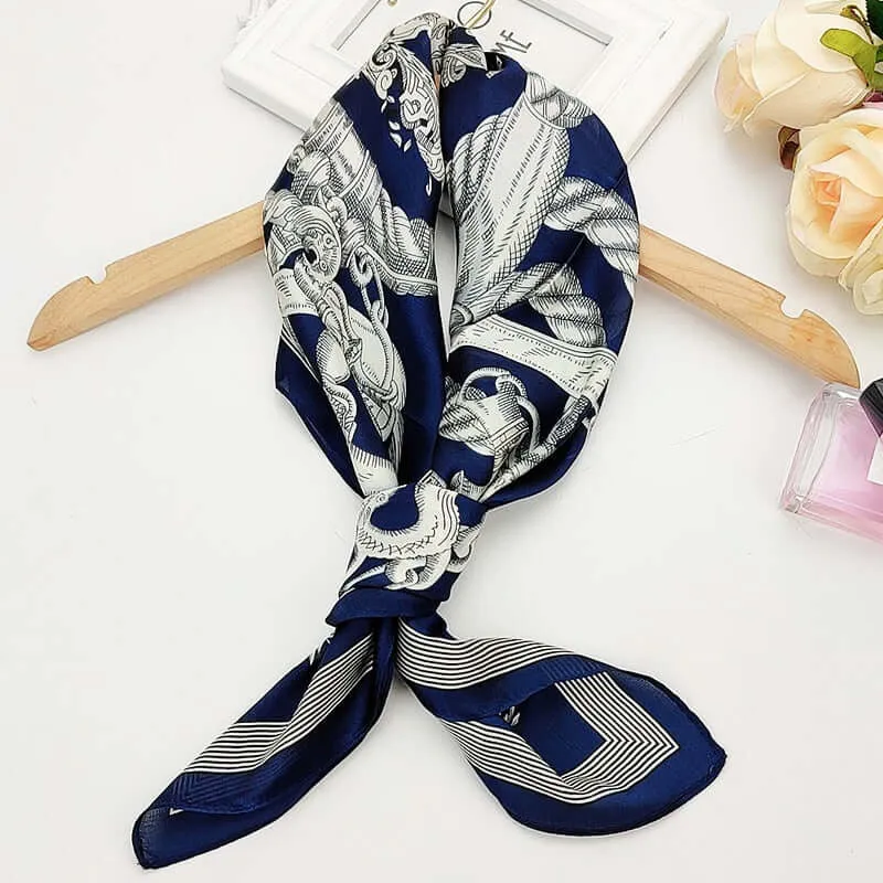 70*70cm Fashion Silk Satin Hair Scarf Women Handkerchief Printed Female Square Head Bandana Small Neck muffler hijab lady girl