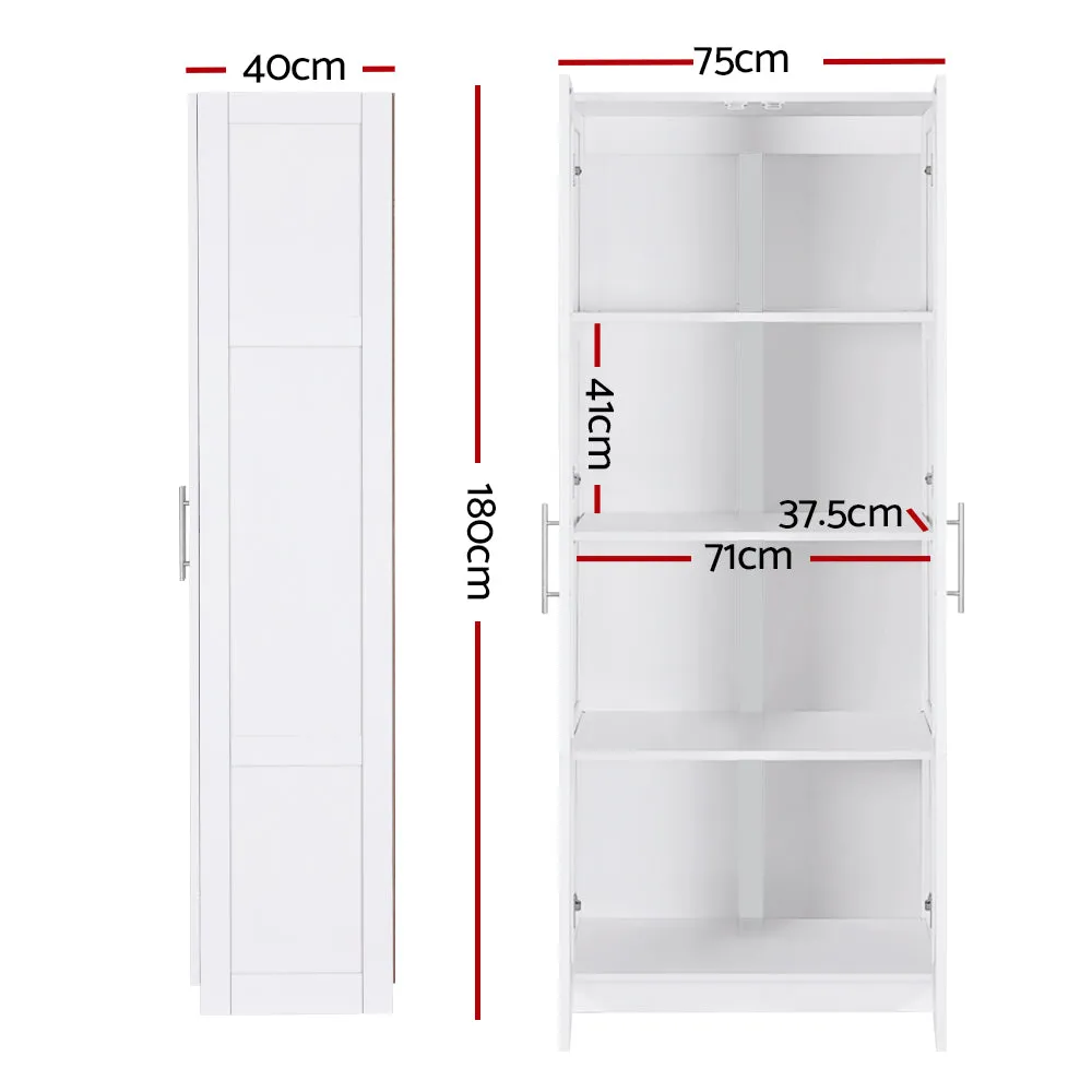 Adjustable Shelves White 2-Door Wardrobe, Wooden Frame - Artiss