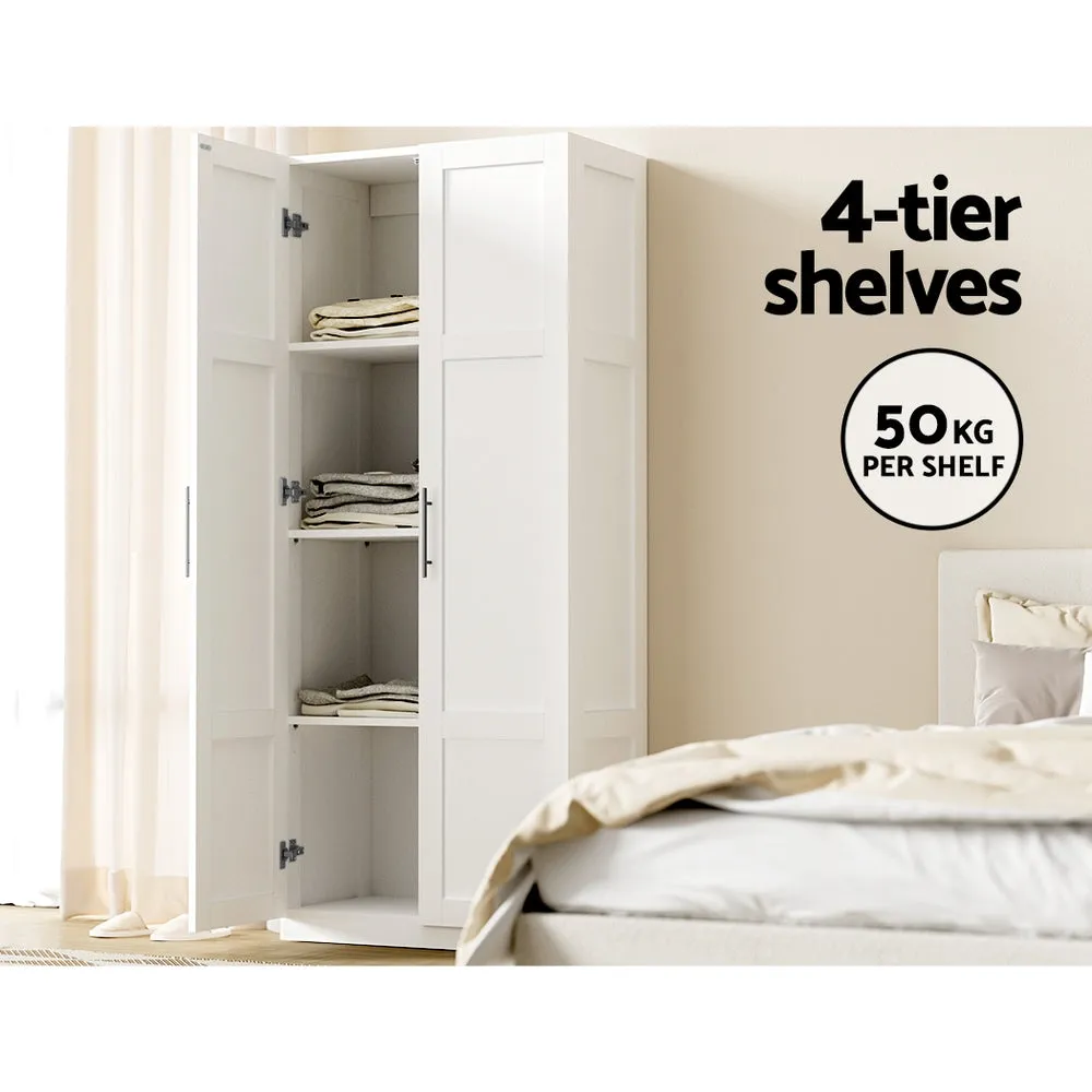 Adjustable Shelves White 2-Door Wardrobe, Wooden Frame - Artiss