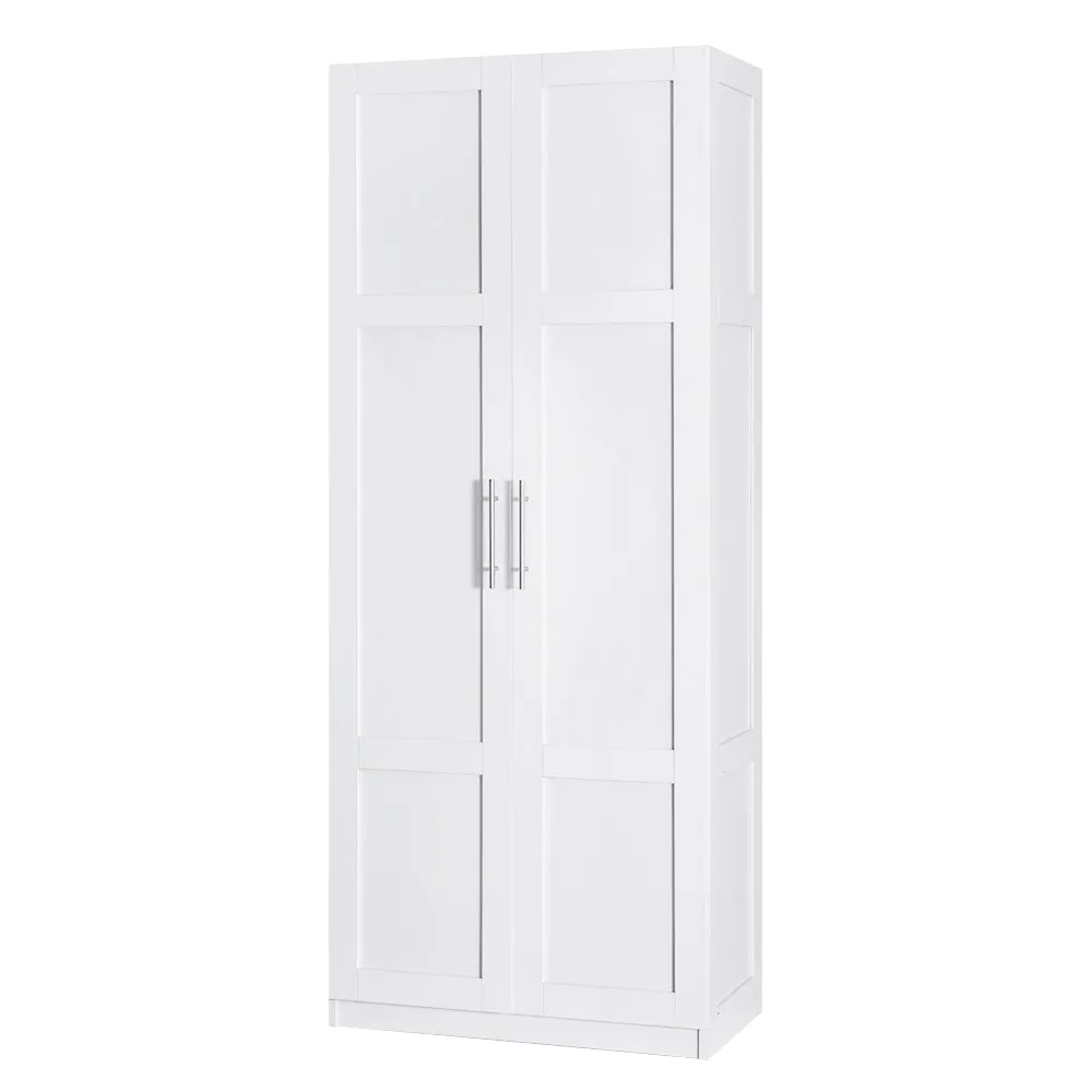 Adjustable Shelves White 2-Door Wardrobe, Wooden Frame - Artiss