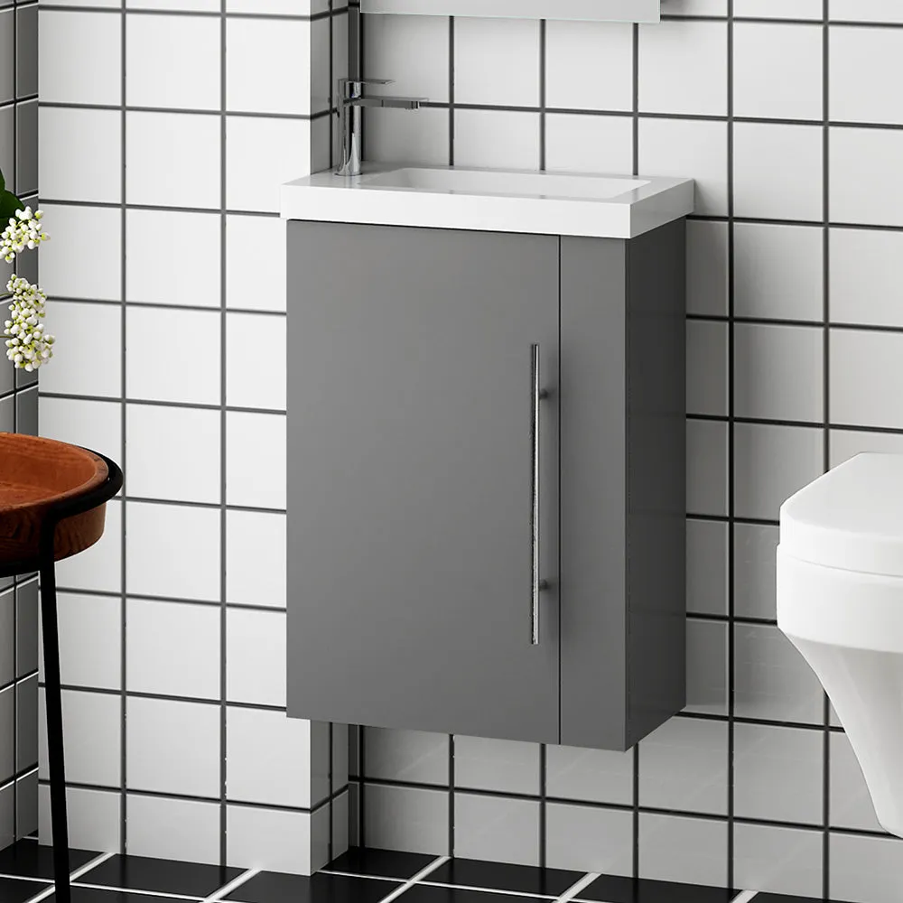 Aica Mobile Bagno Monoblocco Sospeso 44×23×60 cm per Piccoli Spazi con Maniglia e Lavabo in Alluminio