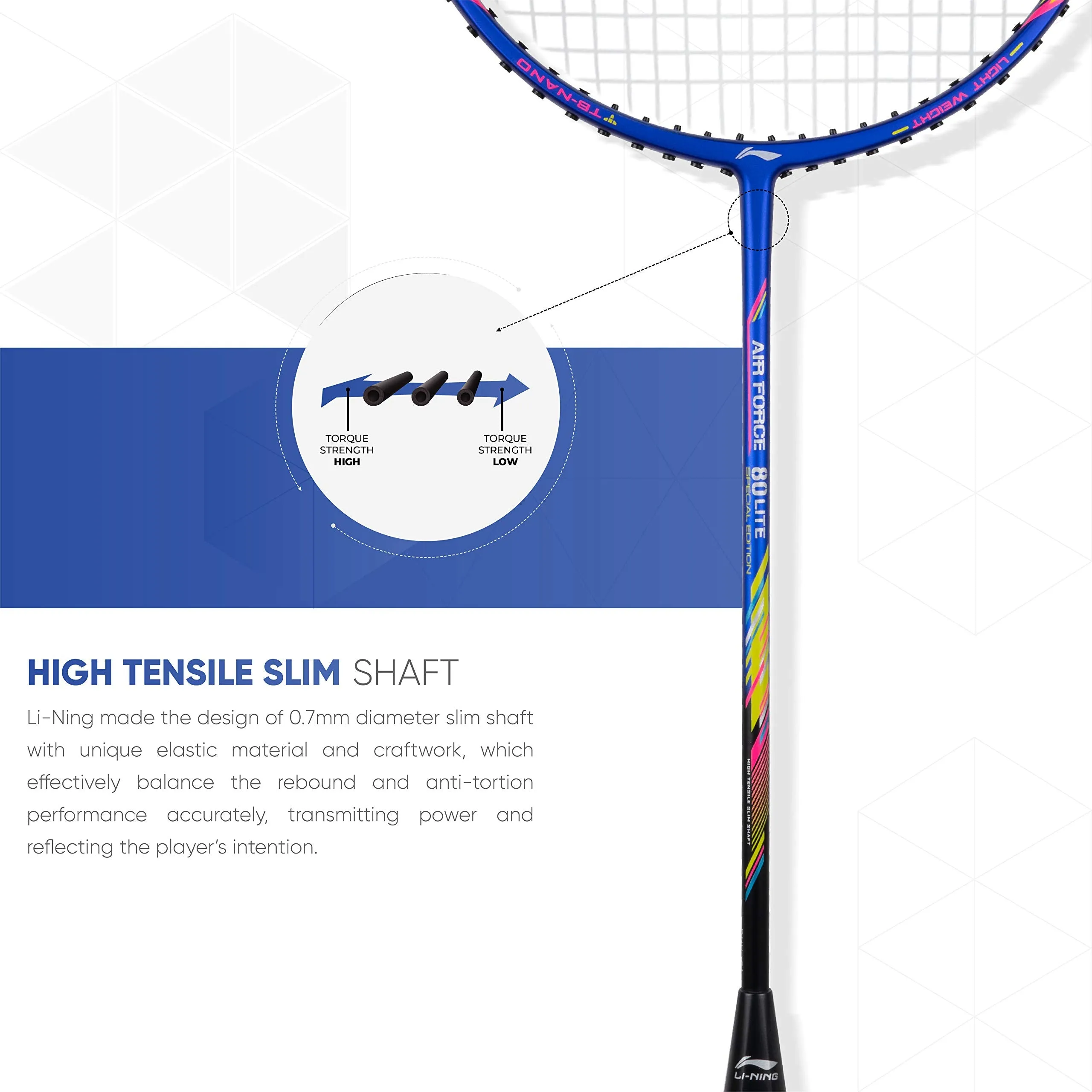 Air Force 80 Lite Carbon Fibre Strung Badminton Racket with Full Cover | Blue/Black