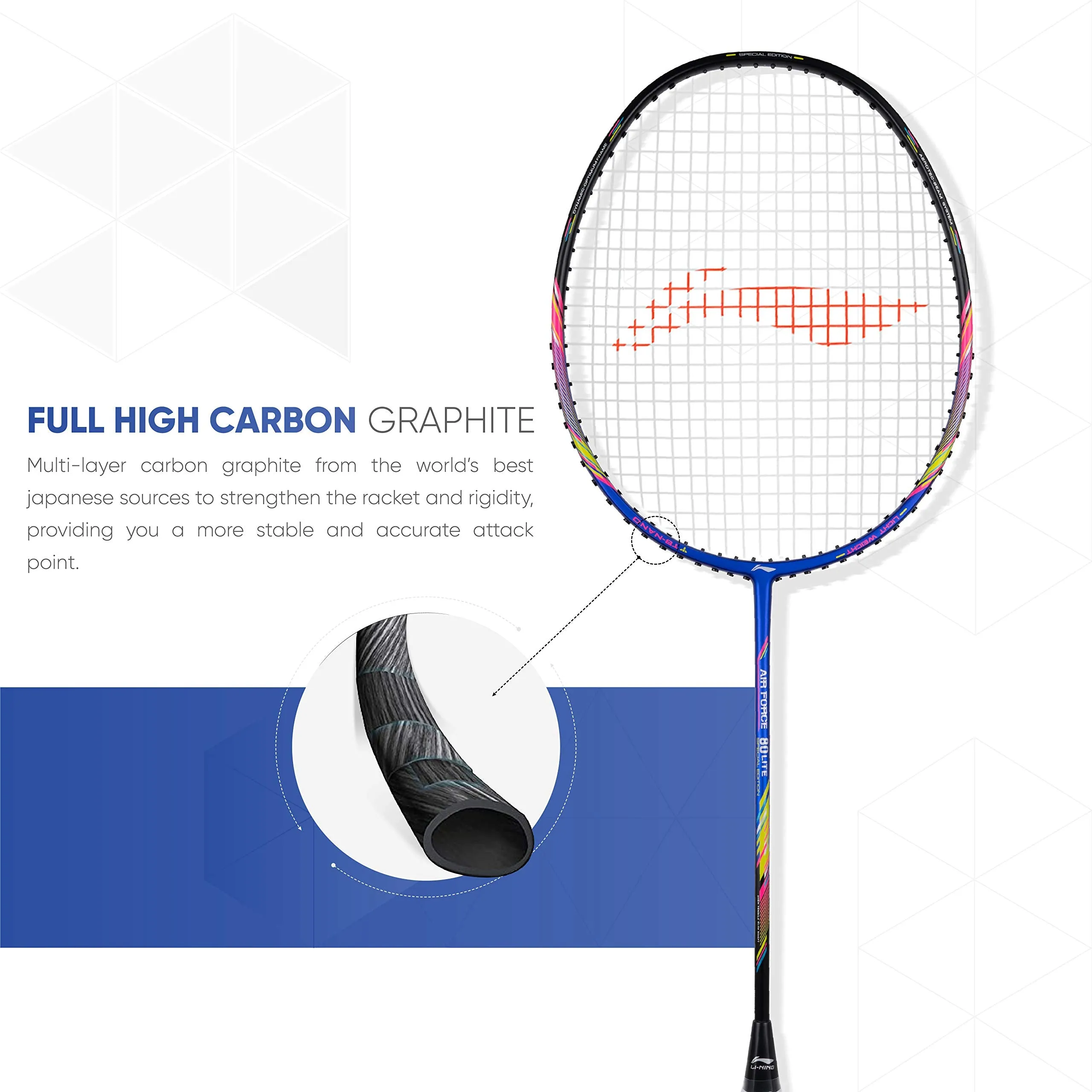 Air Force 80 Lite Carbon Fibre Strung Badminton Racket with Full Cover | Blue/Black