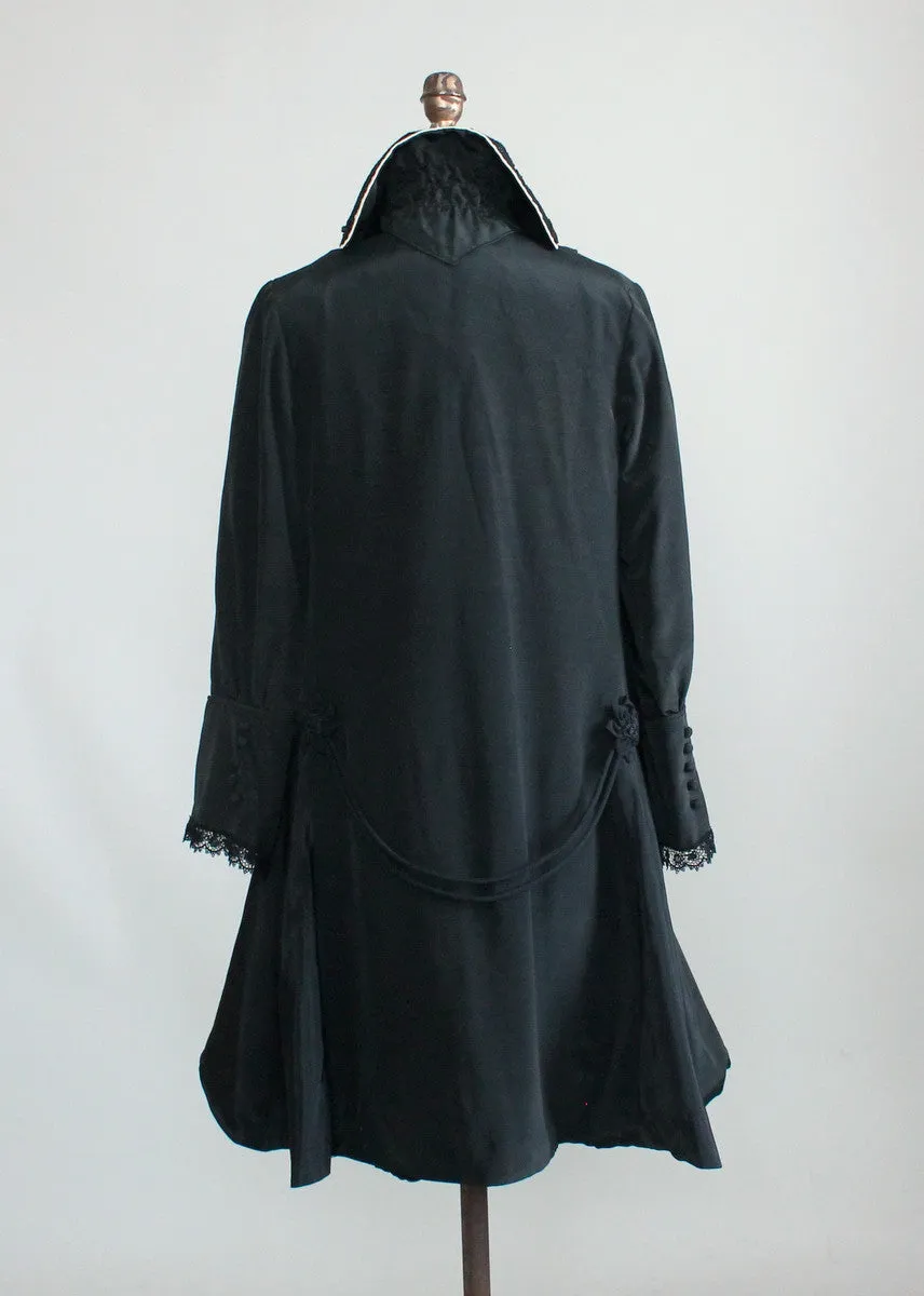 Antique Edwardian Black Silk Coat with Stand Up Collar