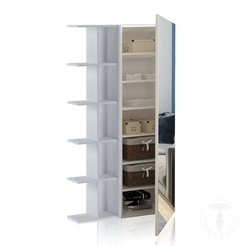 Armadietto scarpiera con libreria in legno anta con specchio cm 87x28x160h