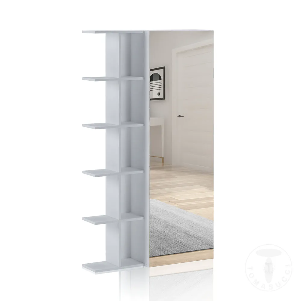 Armadietto scarpiera con libreria in legno anta con specchio cm 87x28x160h