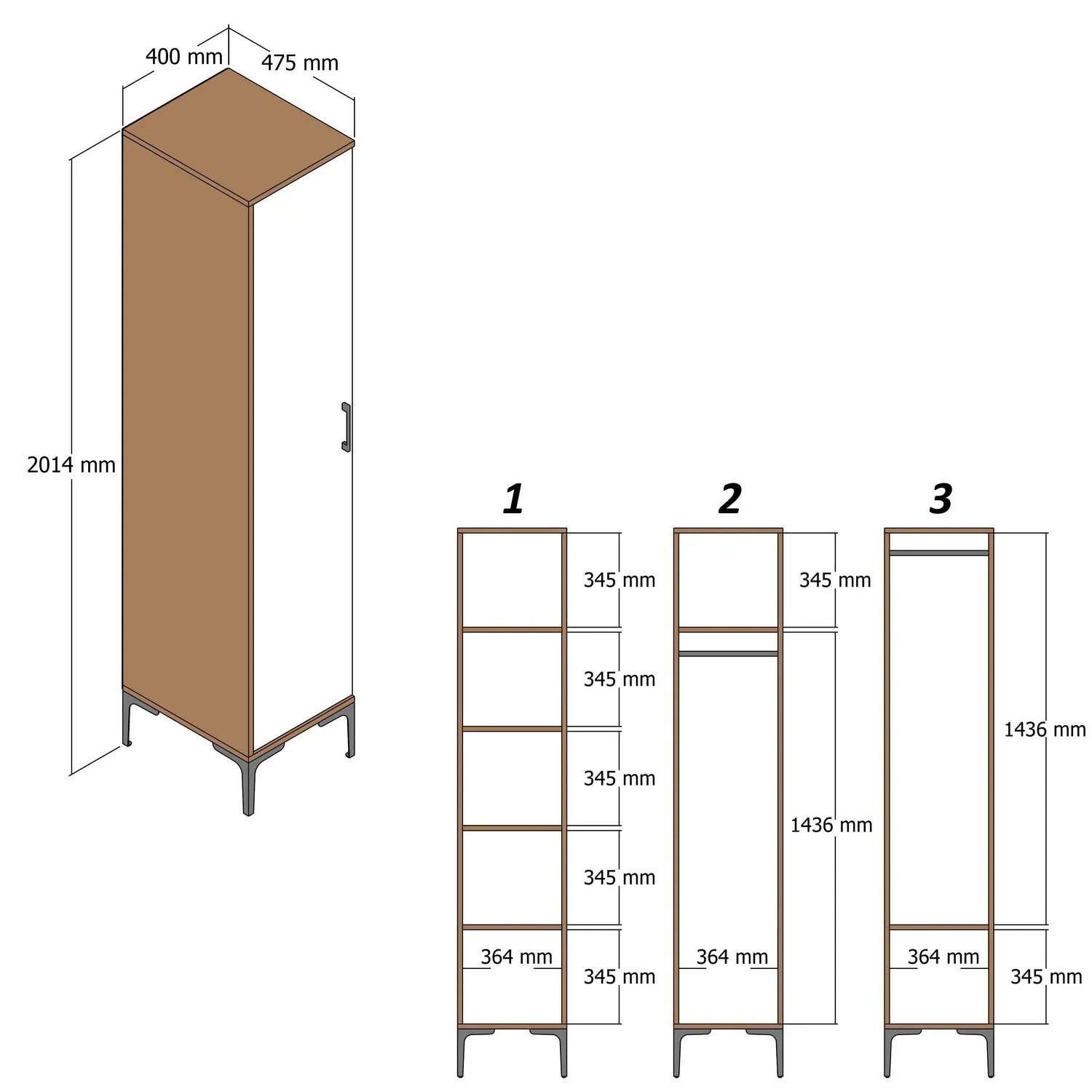 Armadio a colonna multiuso in legno bianco da ingresso cm 40x47x201h