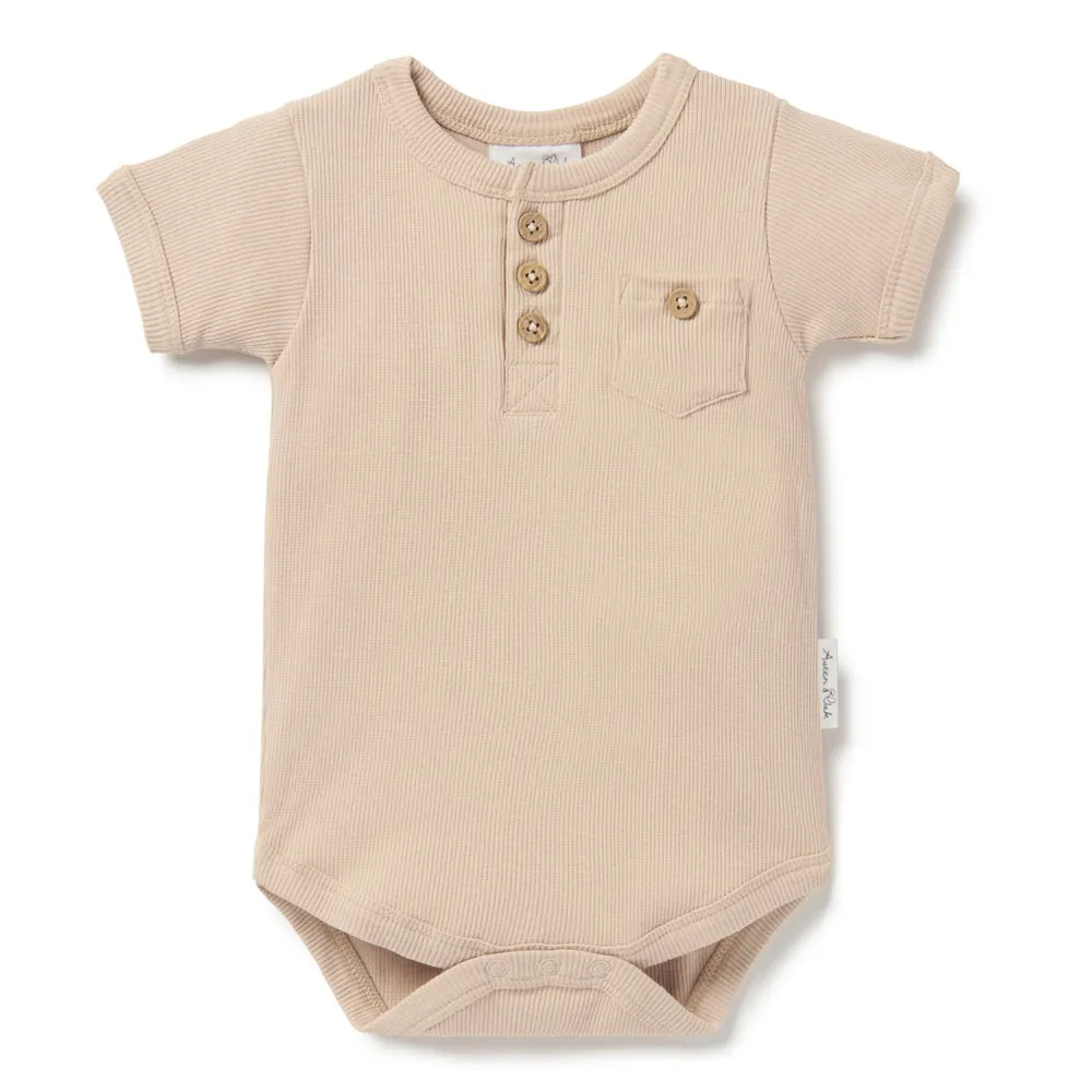 Aster & Oak Taupe Rib Henley Onesie