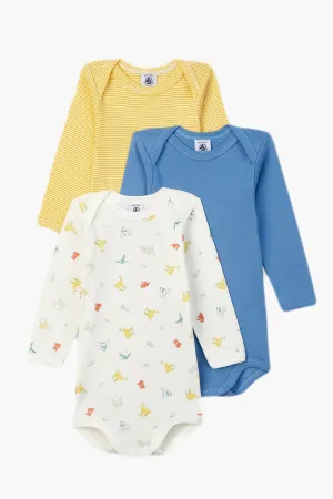 Baby Onesie Petit Bateau 3-Pack Kimono Long-Sleeve - Yellow/Blue