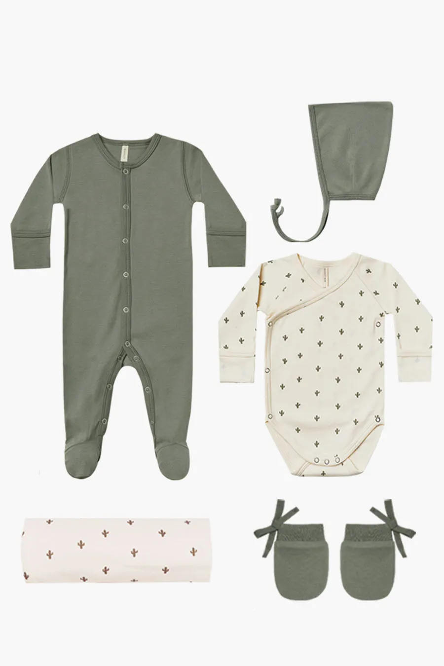 Baby Onesie Quincy Mae Essentials 5-Piece Set - Basil Ivory