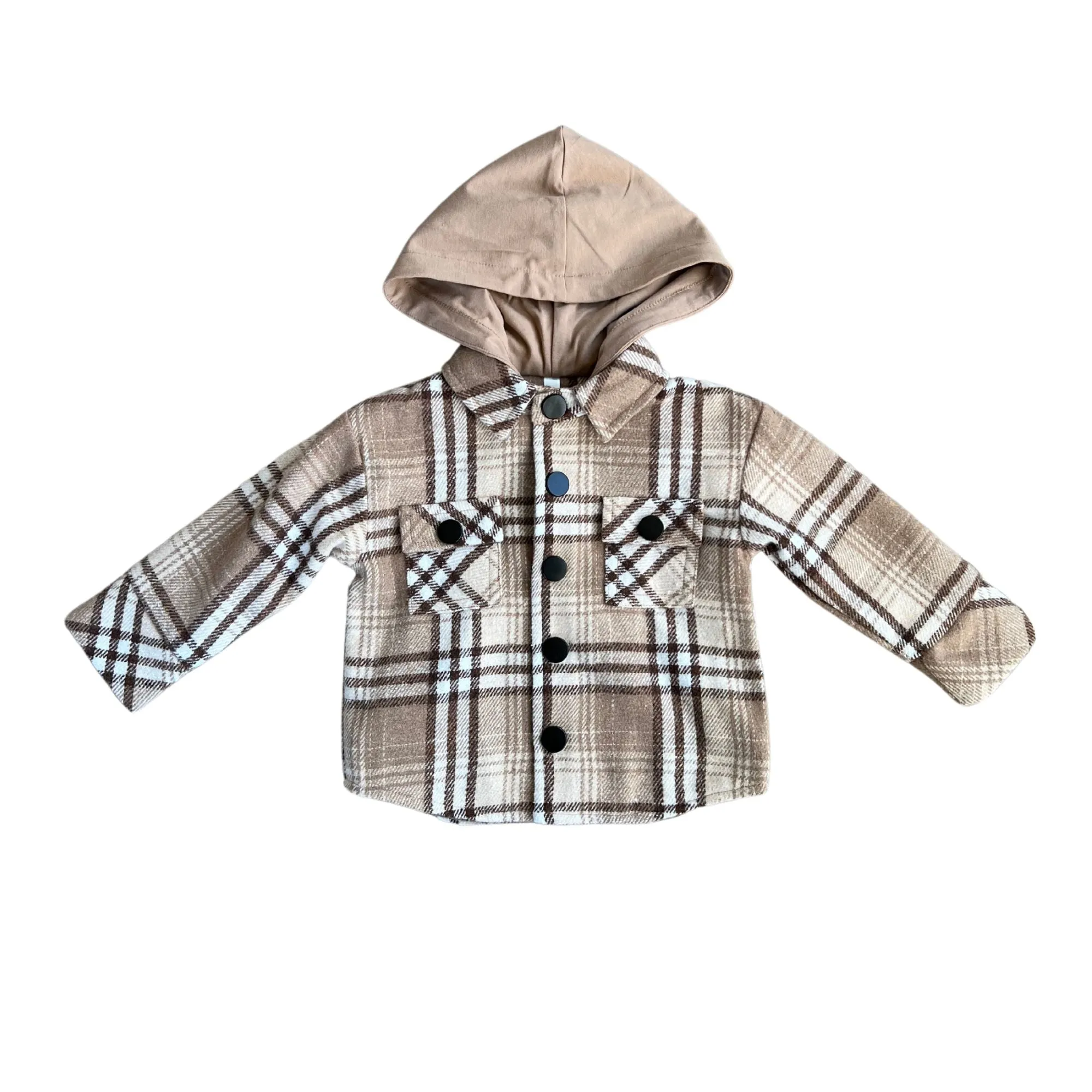 Babysprouts - Hooded Shacket - Mocha Plaid