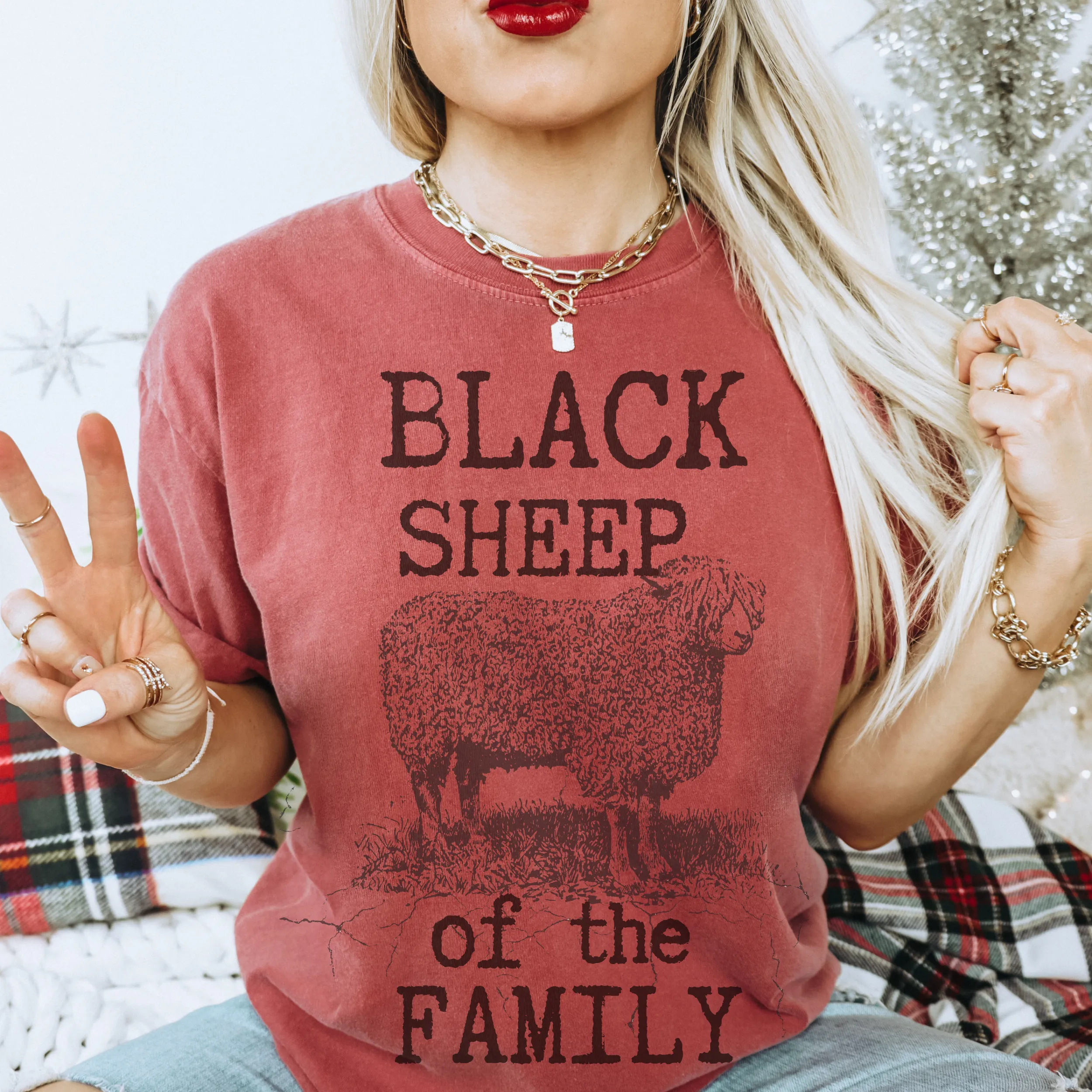 Black Sheep Comfort Colors® T-Shirt in pretty colors, Cute Funny Christmas Shirt with distressed print in mustard, crimson, pepper, yam and others