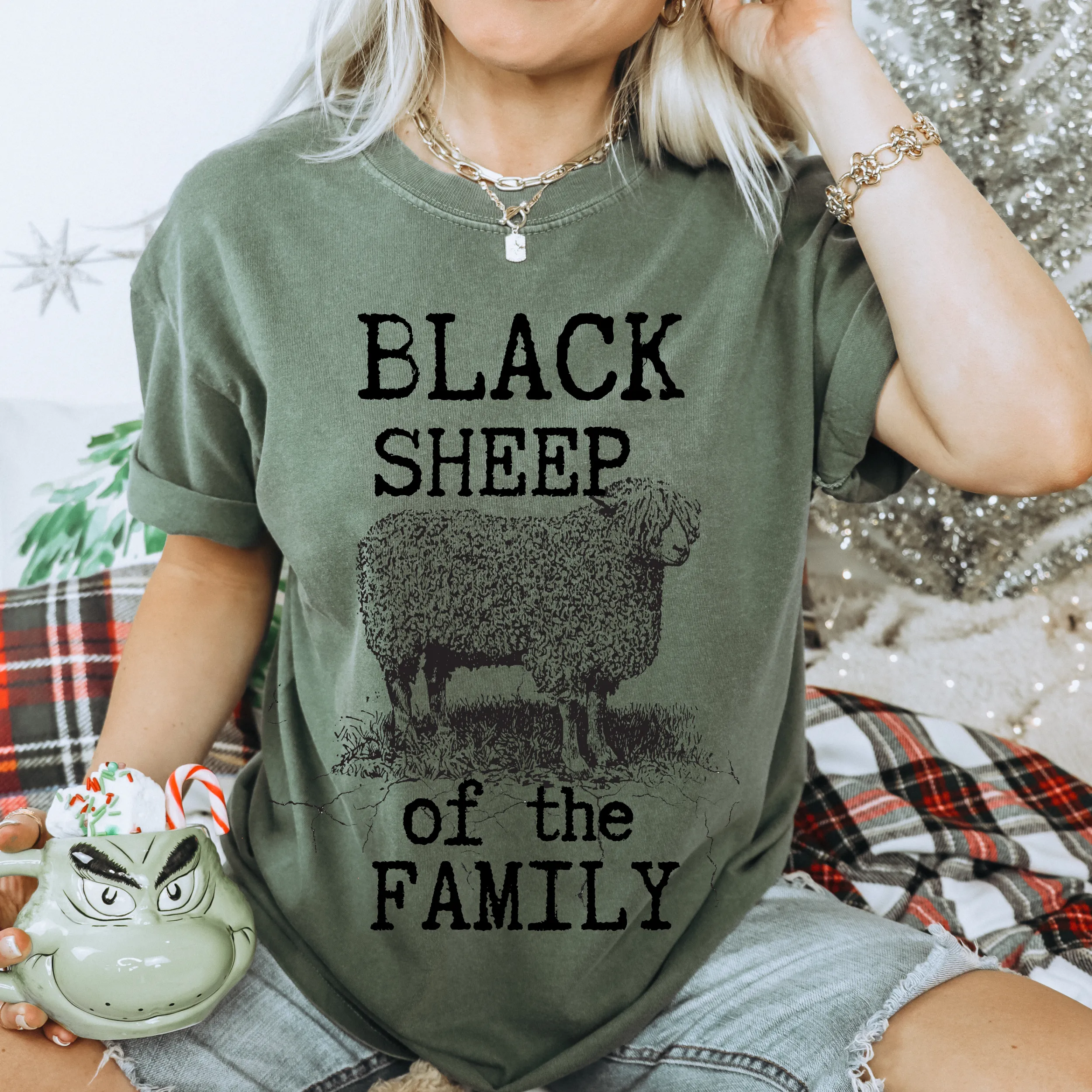 Black Sheep Comfort Colors® T-Shirt in pretty colors, Cute Funny Christmas Shirt with distressed print in mustard, crimson, pepper, yam and others