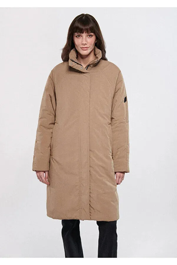 Blue Women's Stand Collar Brown Coats