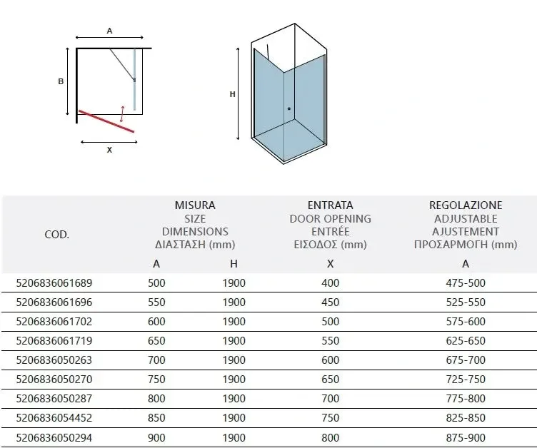 Box Doccia H190 Battente Totale Interno Esterno e Fisso