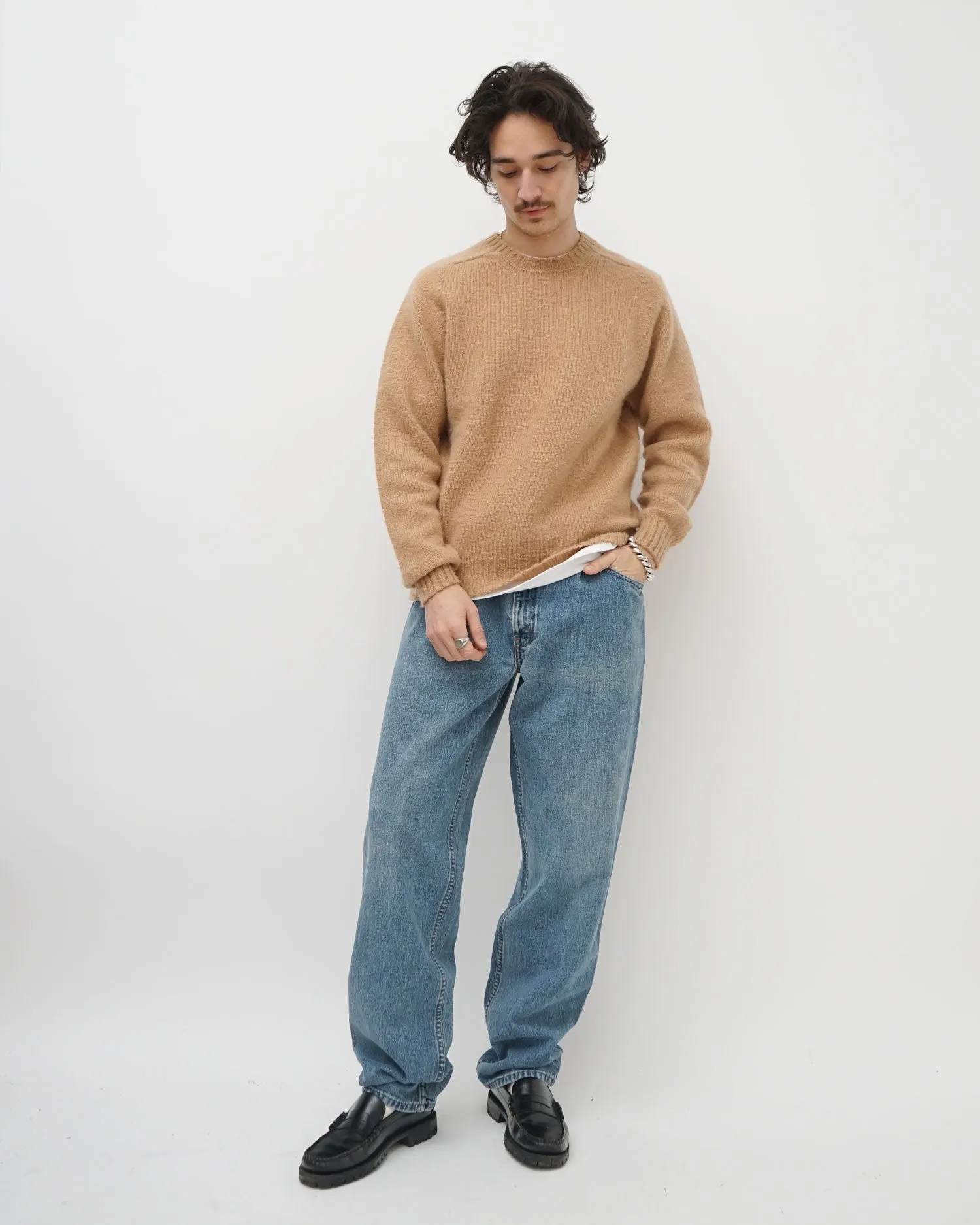 Brushed Shetland Sweater Crew Neck / Beige