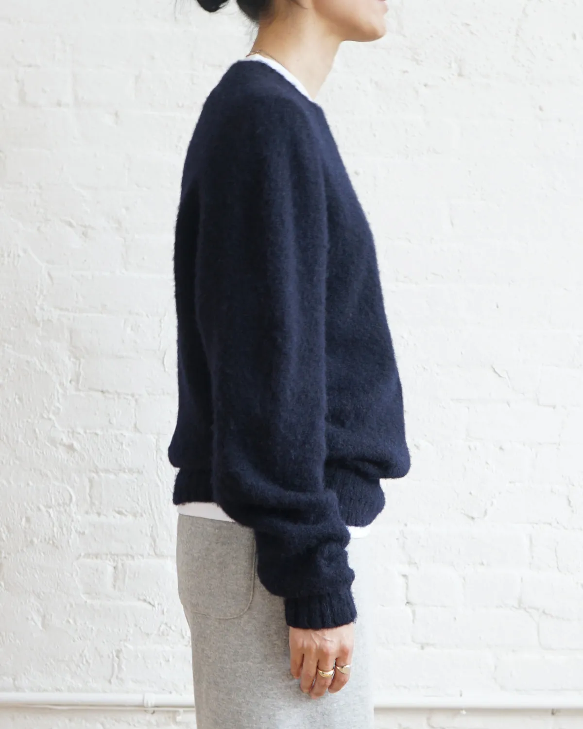 Brushed Shetland Sweater Crew Neck / Navy