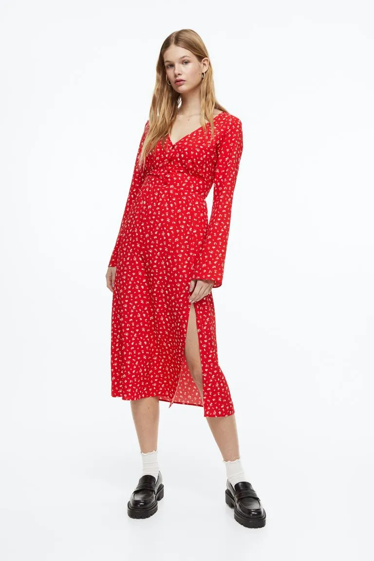 Button-front crêpe dress