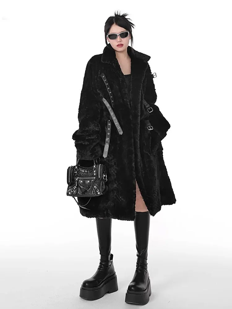 Casual Soft Thick Faux Fur Coat Stand Collar Punk Style Fluffy Coat