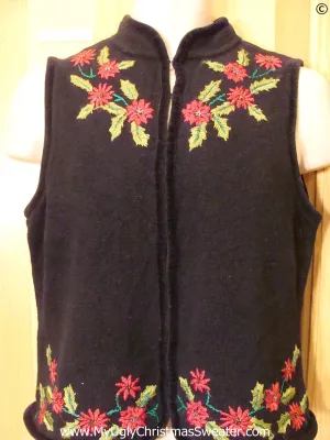 Cheap Black Poinsettia Christmas Sweater Vest