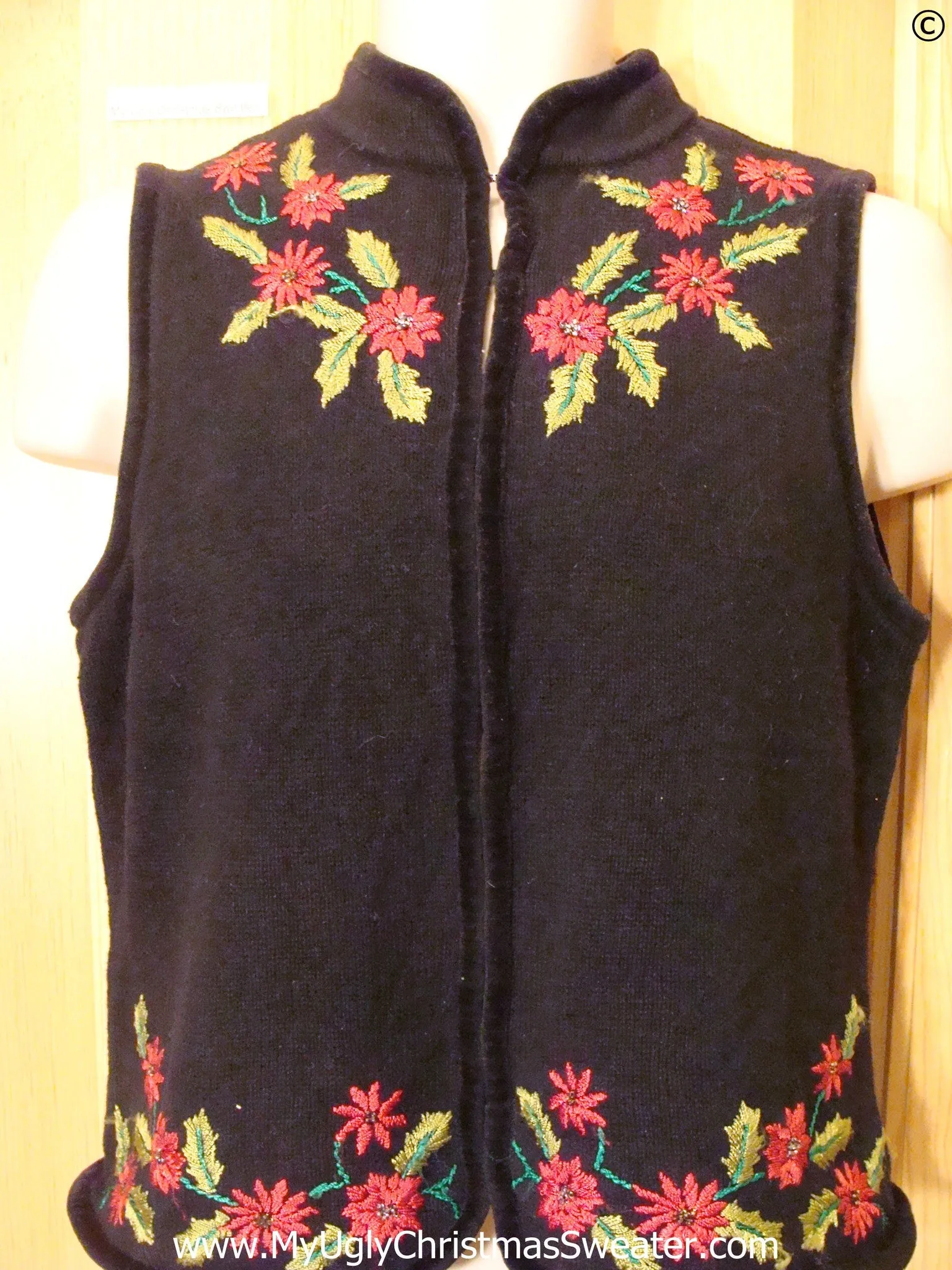 Cheap Black Poinsettia Christmas Sweater Vest