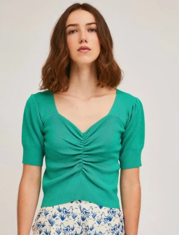 Compania Fantastica Fine Knit Gathered Top in Green