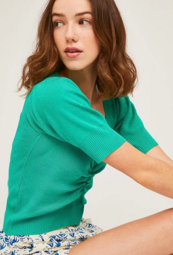 Compania Fantastica Fine Knit Gathered Top in Green