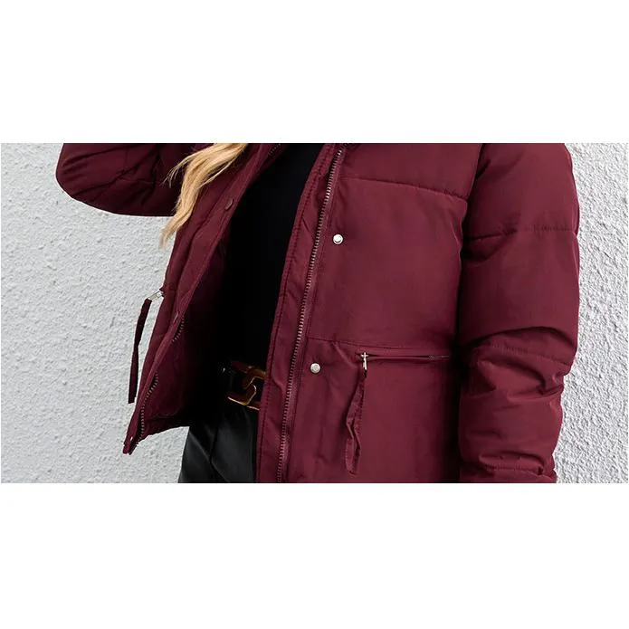 Cropped Zippered Pocket Stand-Up Collar Puffer Jacket