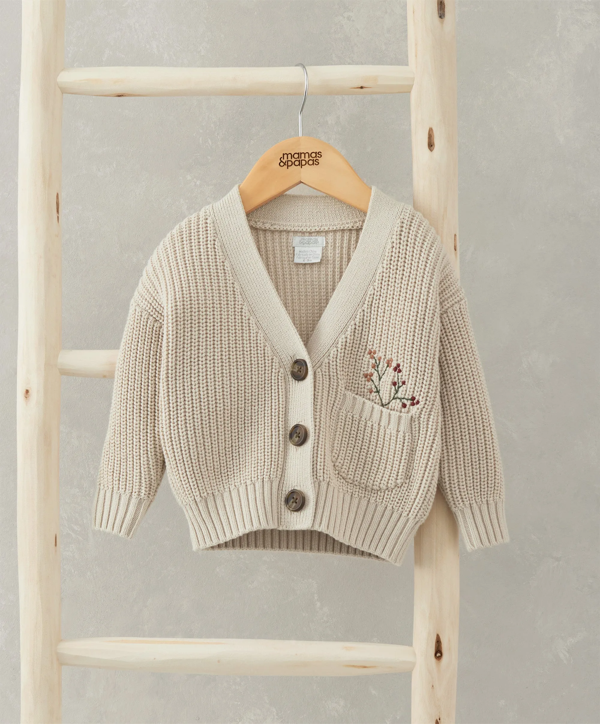 Embroidered Pocket Cardigan - Cream