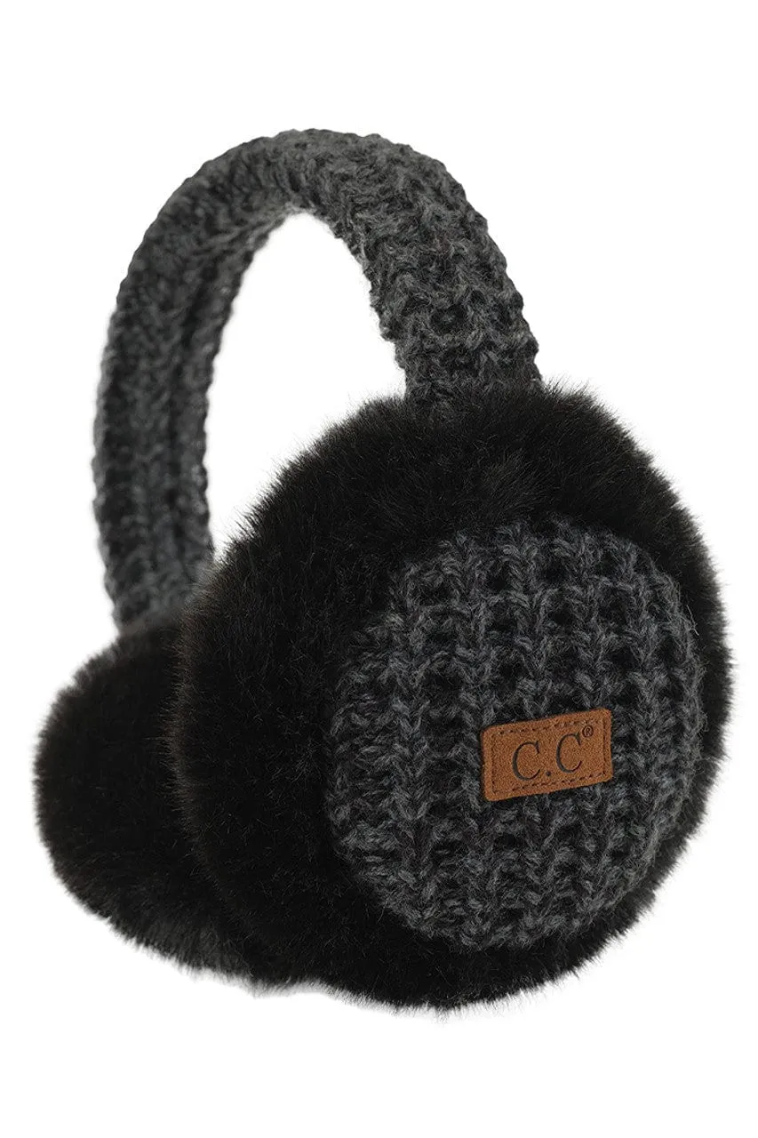 EMS4495 Heather Knitted Faux Fur Earmuffs