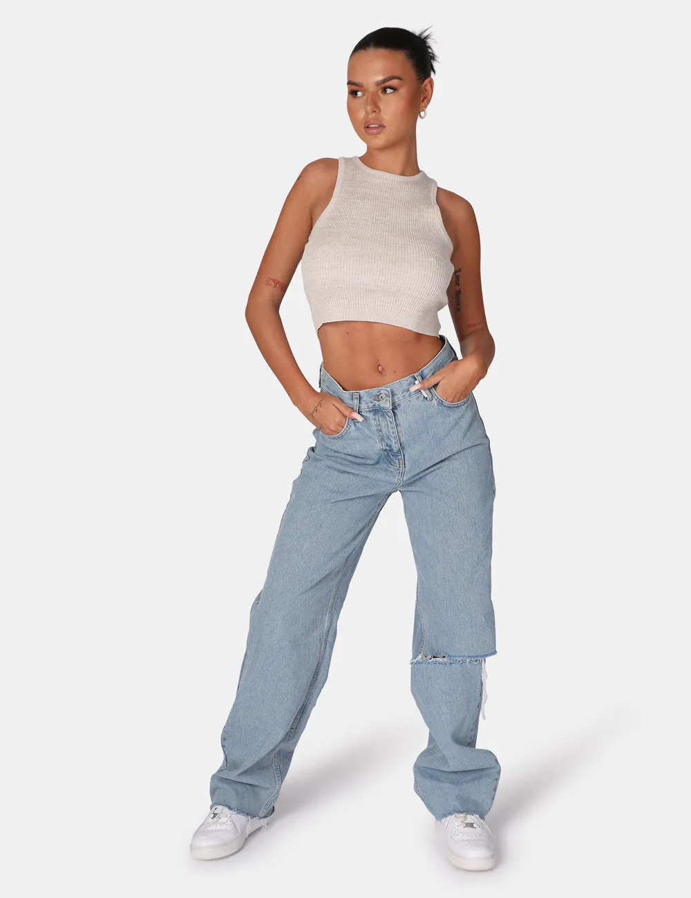 Extreme Racer Knitted Crop Oatmeal