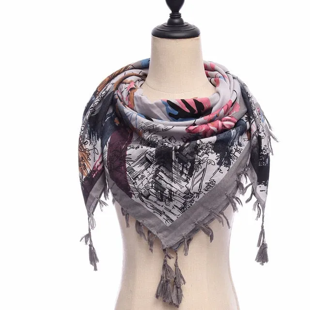 Fashion Cotton Tassel Scarf Printed Bandana Shawl #1273