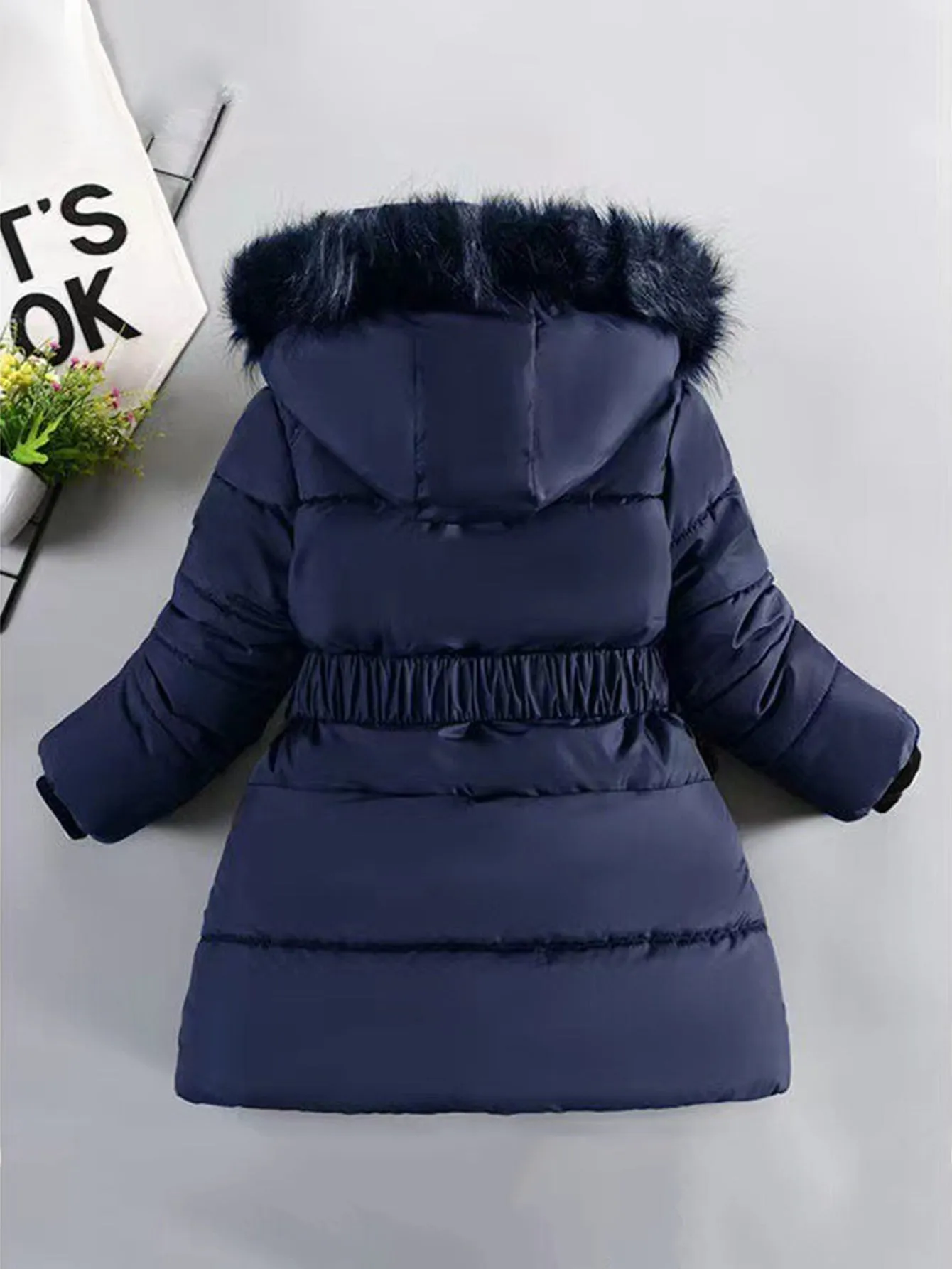 Girls Pearl Bow Hooded Cotton Jacket