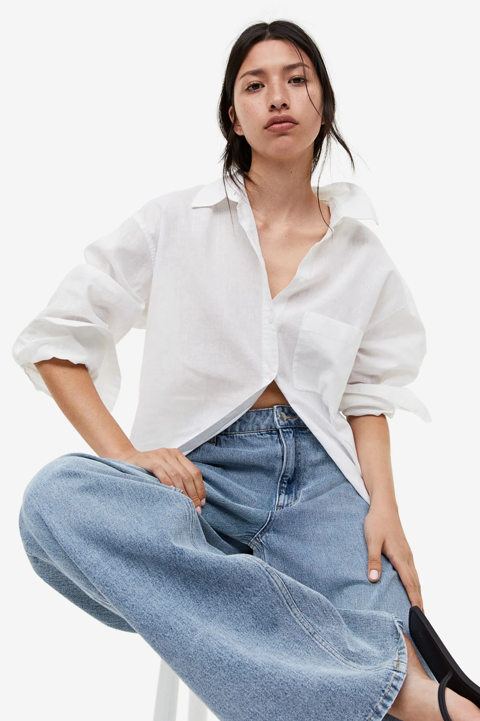 H&M Linen-blend shirt, white