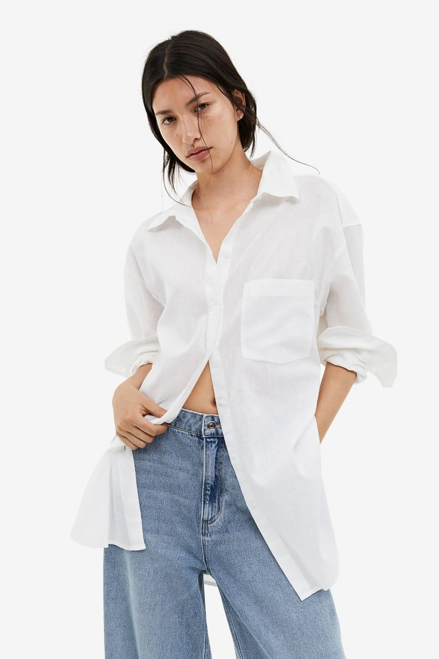 H&M Linen-blend shirt, white