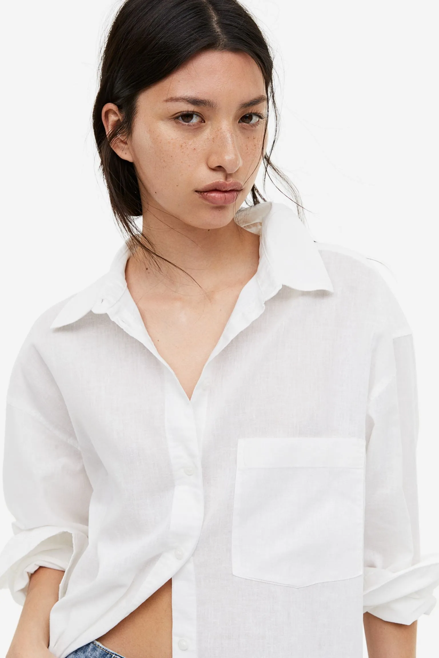 H&M Linen-blend shirt, white