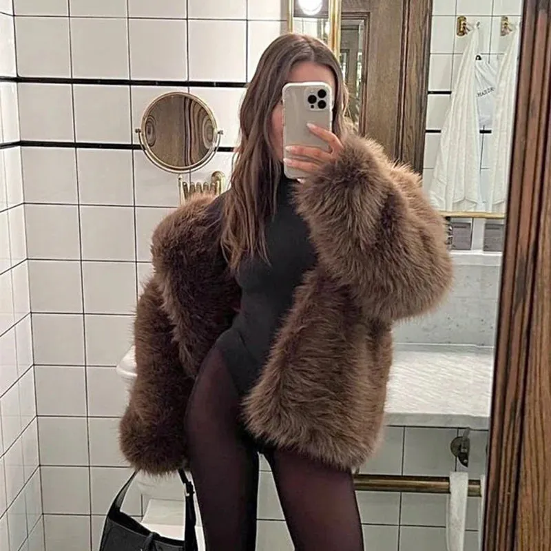 Iconic Fluffy Furry Faux Fur Jacket Winter Shaggy Overcoat Fur Coat