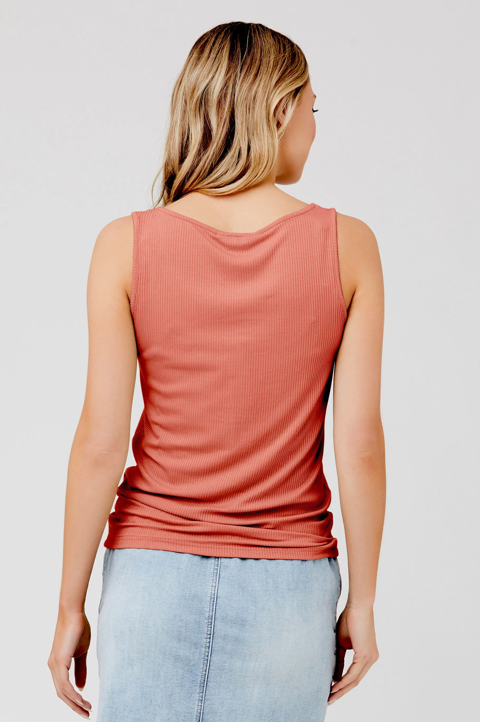 Izzy Button Down Rib Tank Terracotta Mat/Nur