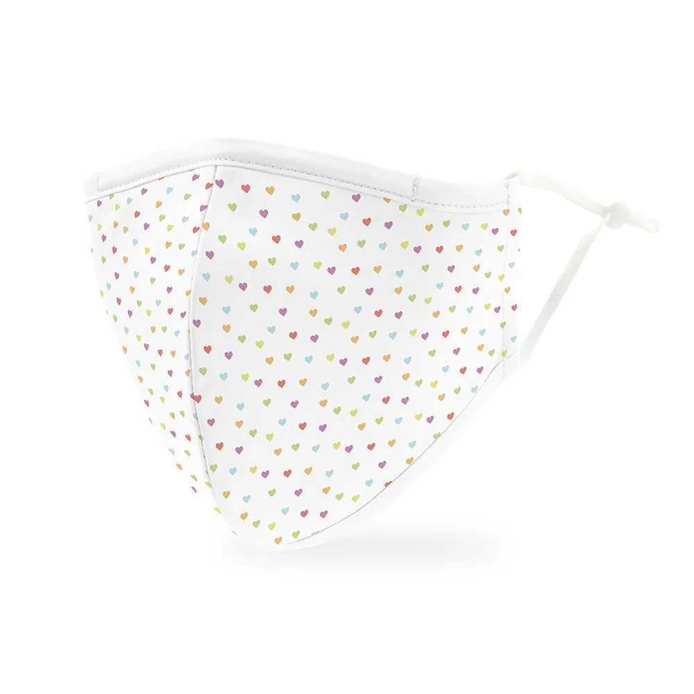 Kids or Adult Cloth Face Mask with Rainbow Heart Polka-Dots