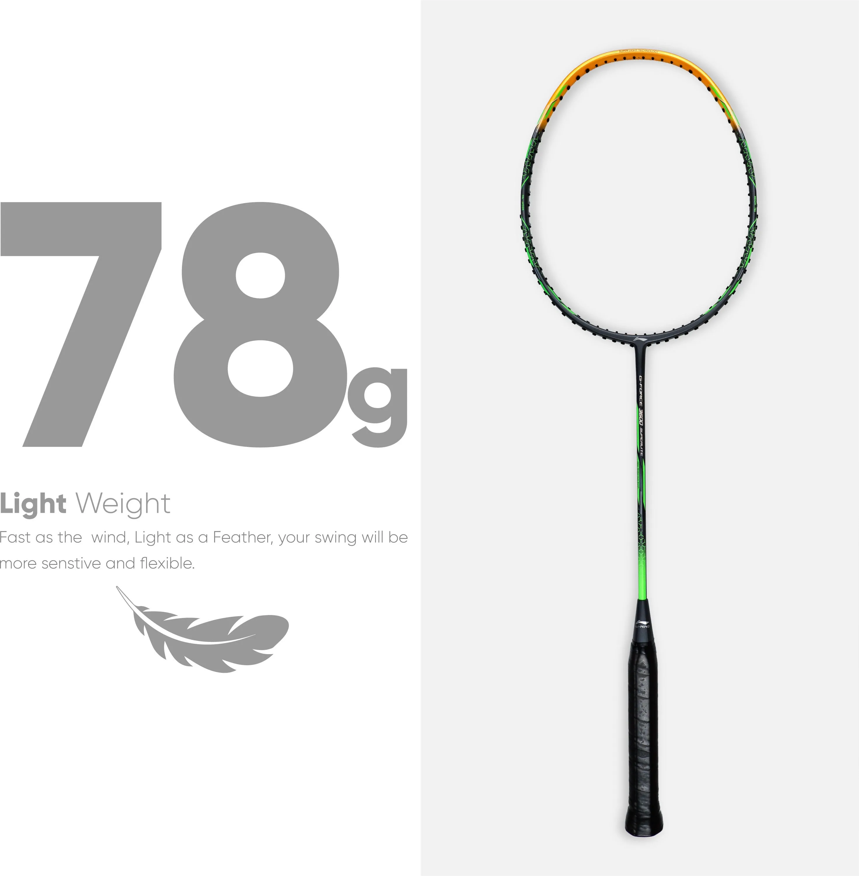 Li-Ning G-Force 3600 Superlite Unstrung Badminton Racquet (Grey / Gold)