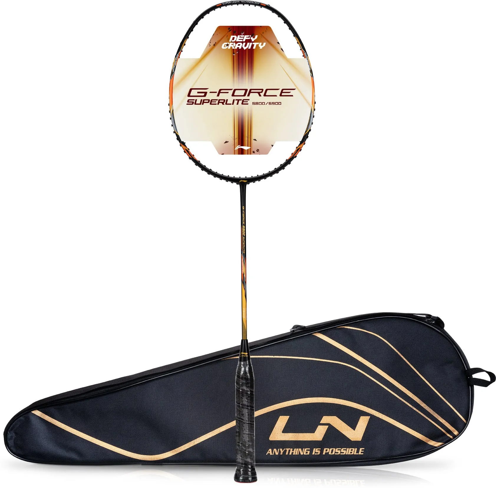 Li-Ning G-Force 5900 Superlite / 79 grams / G6 Unstrung Badminton Racquet (Black / Gold)