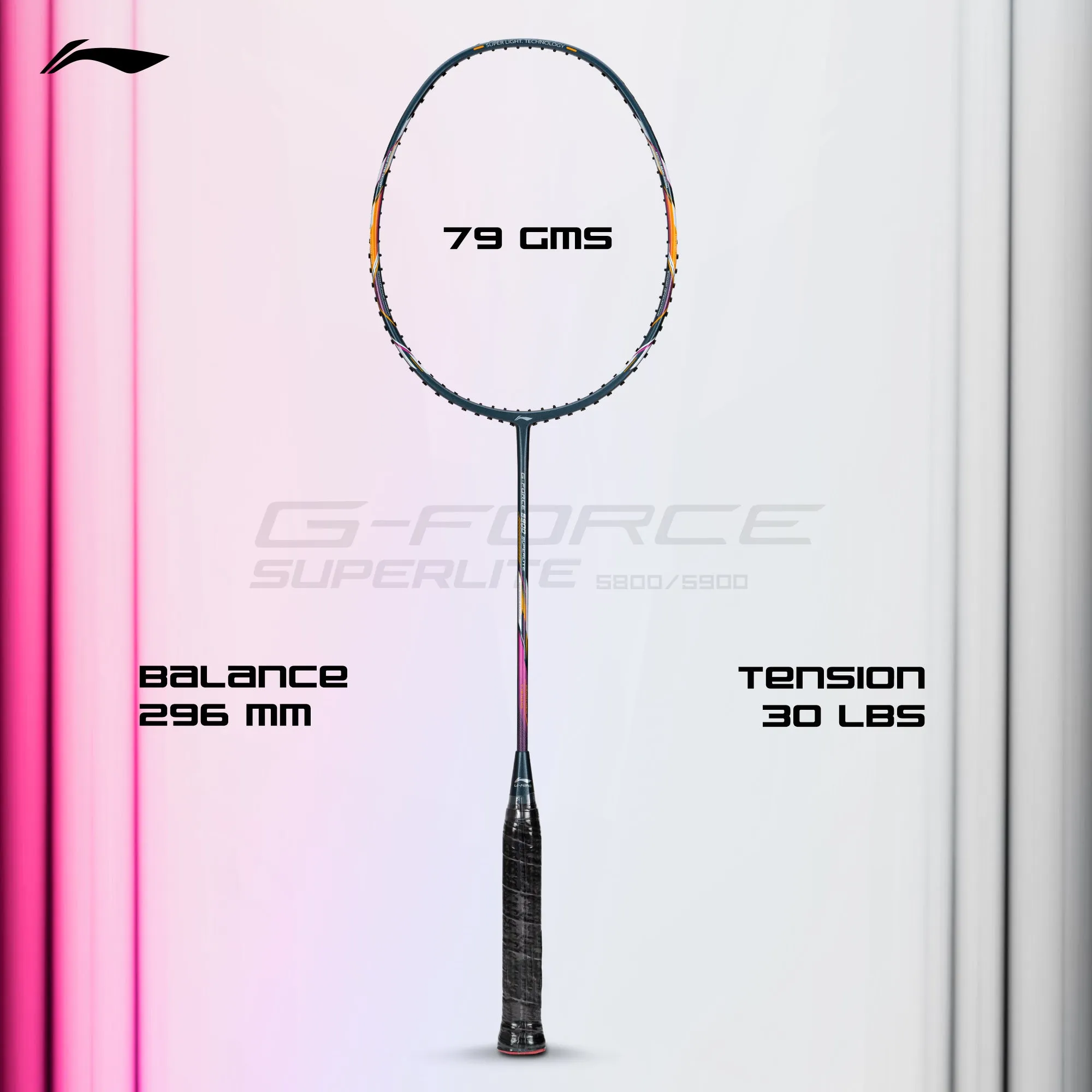 Li-Ning G-Force 5900 Superlite / 79 grams / G6 Unstrung Badminton Racquet (Grey / Silver / Pink)