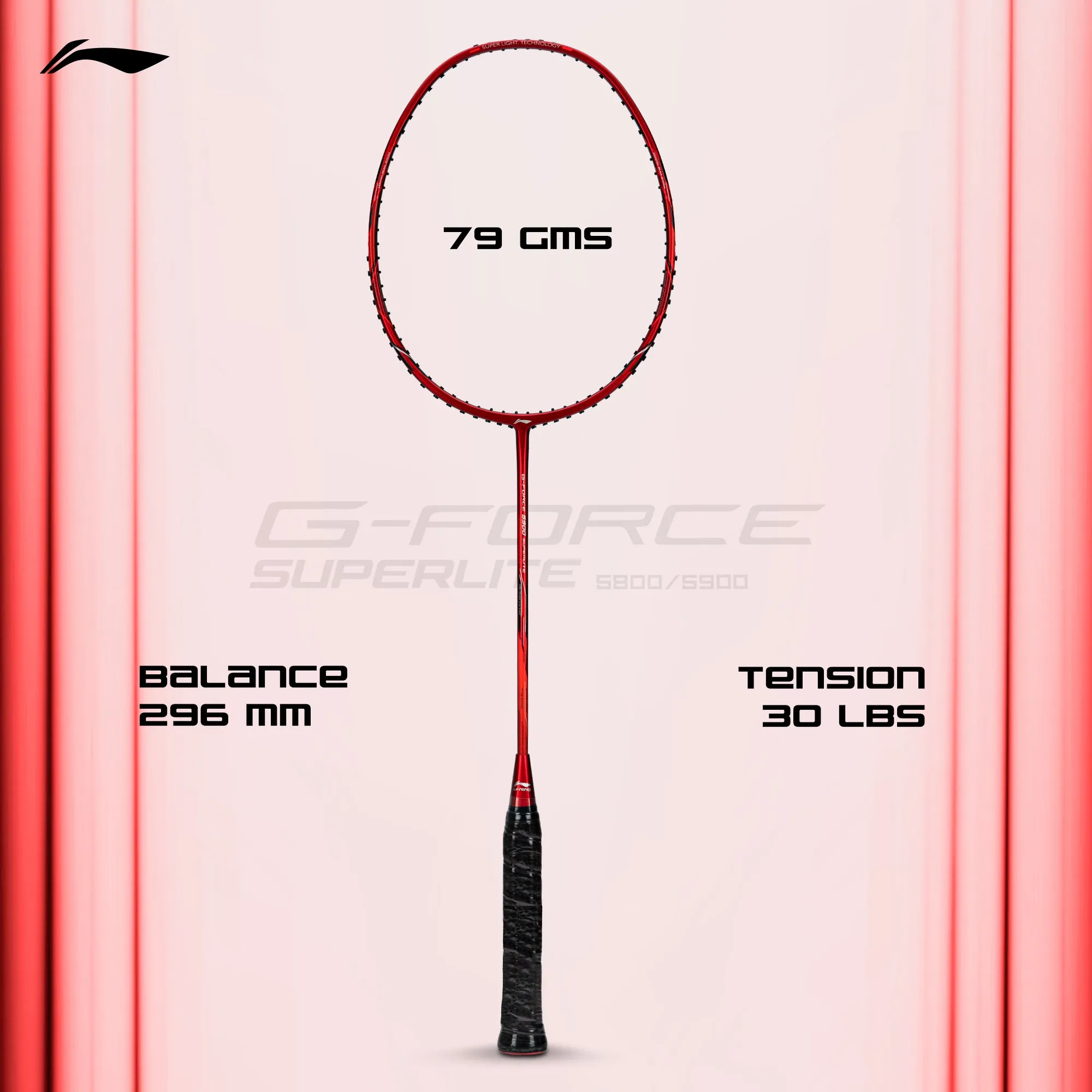 Li-Ning G-Force 5900 Superlite / 79 grams / G6 Unstrung Badminton Racquet (Red / Silver)