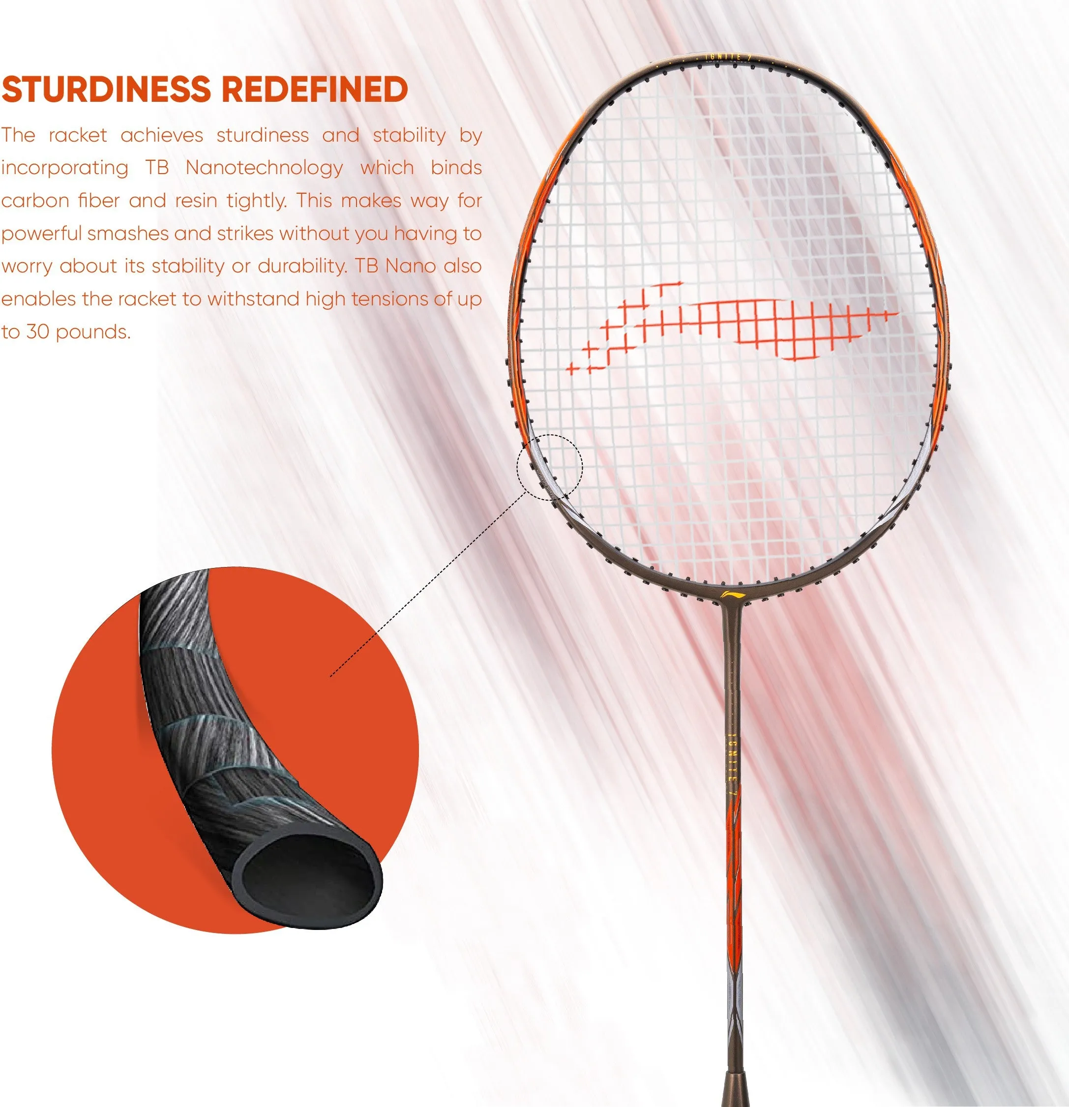 Li-Ning Ignite 7 Strung Badminton Racquet (Grey / Orange)