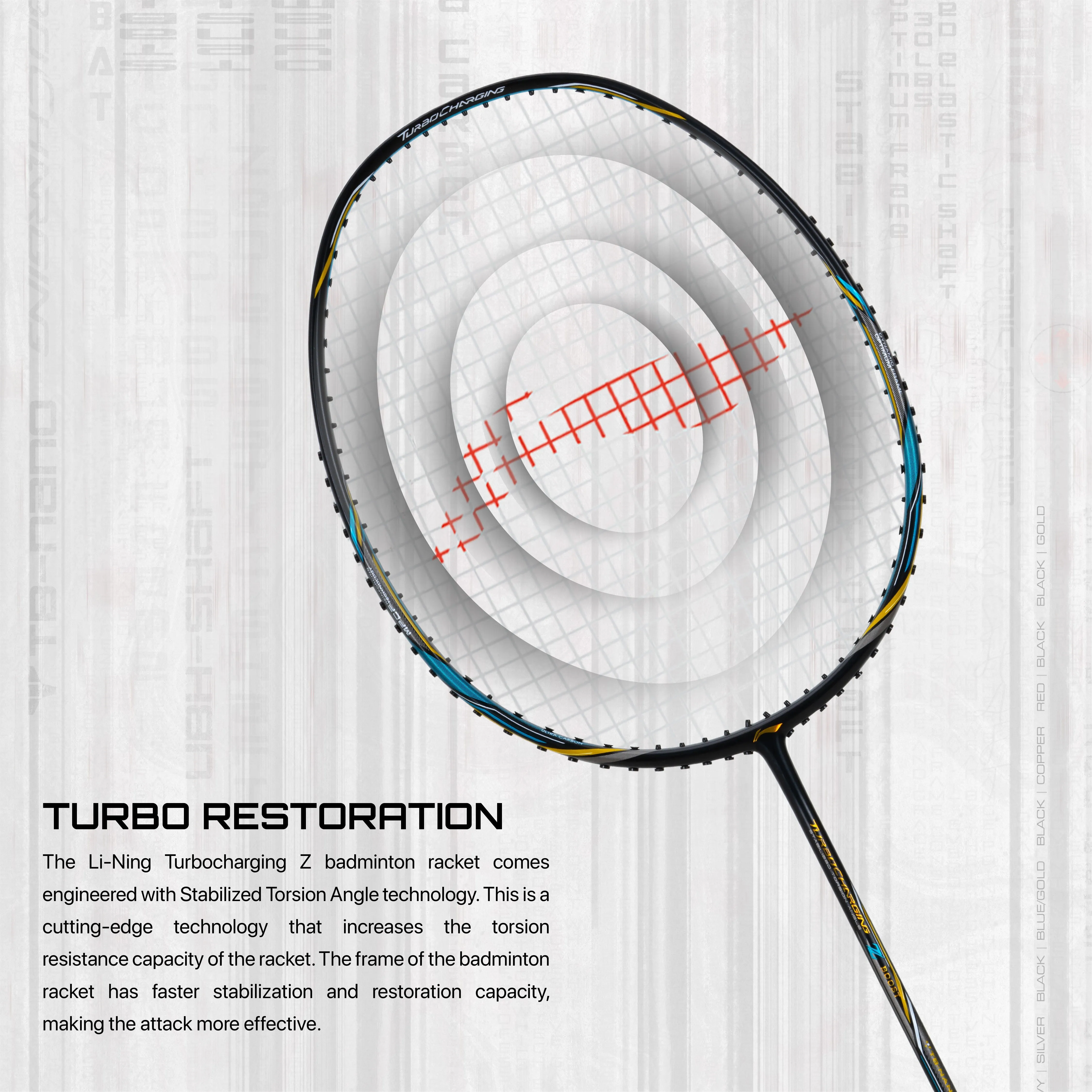 Li-Ning Turbo Charging Z Boost Strung Badminton Racquet (Black / Blue / Gold)