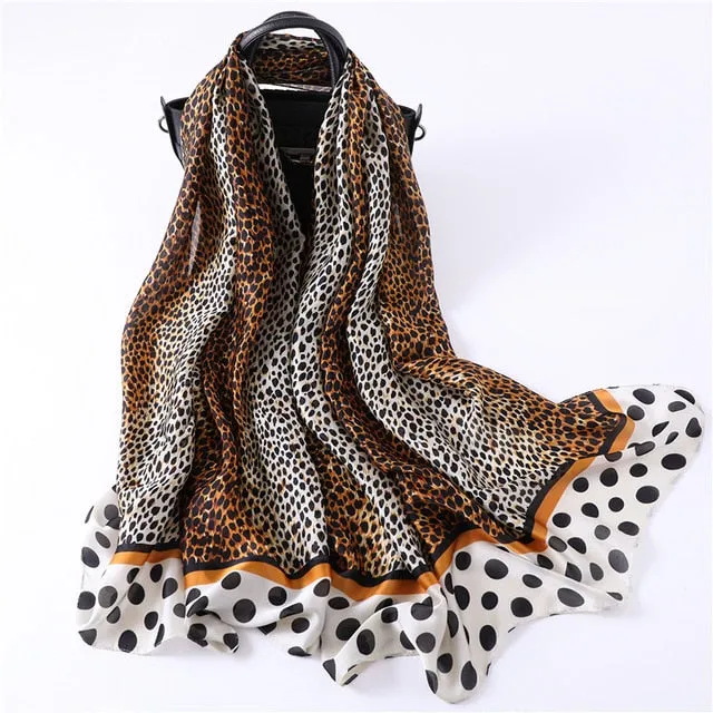 Luxury Fashion Silk Scarf Leopard Printed Bandana Shawl #2454