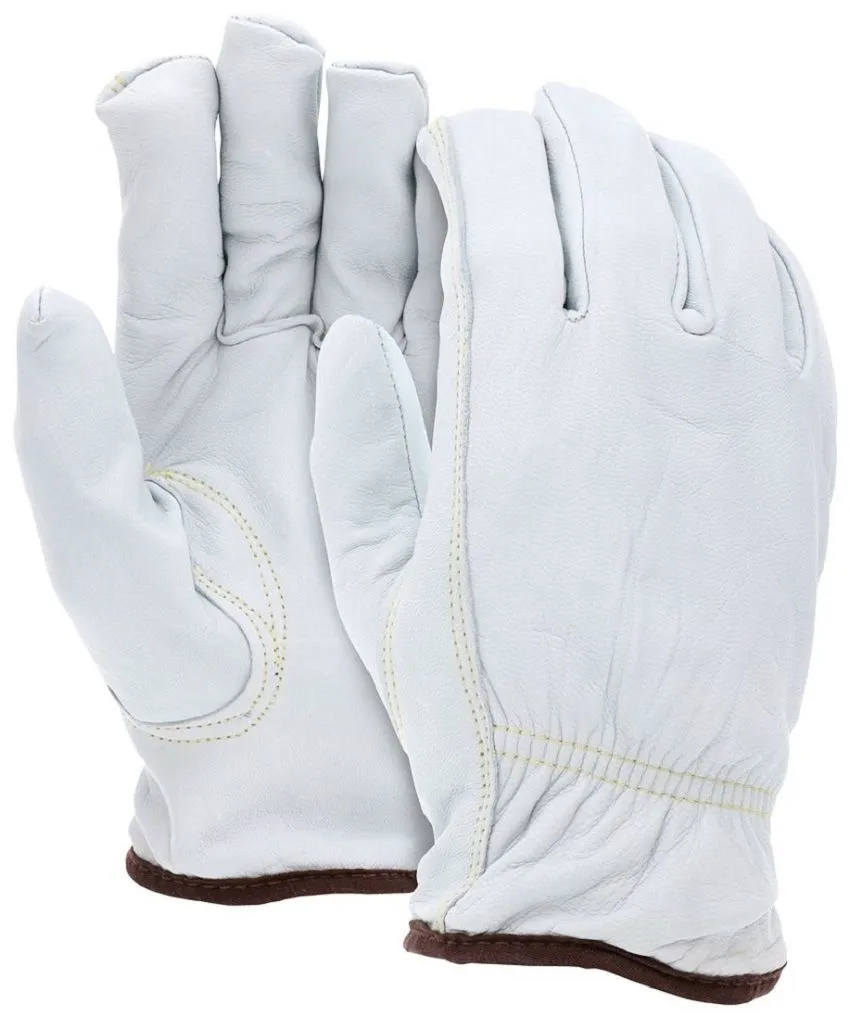 MCR Safety 3613H Select Goatskin Leather with Cut Resistant ARX Liner, Drivers Work Gloves, White, Box of 12 Pairs