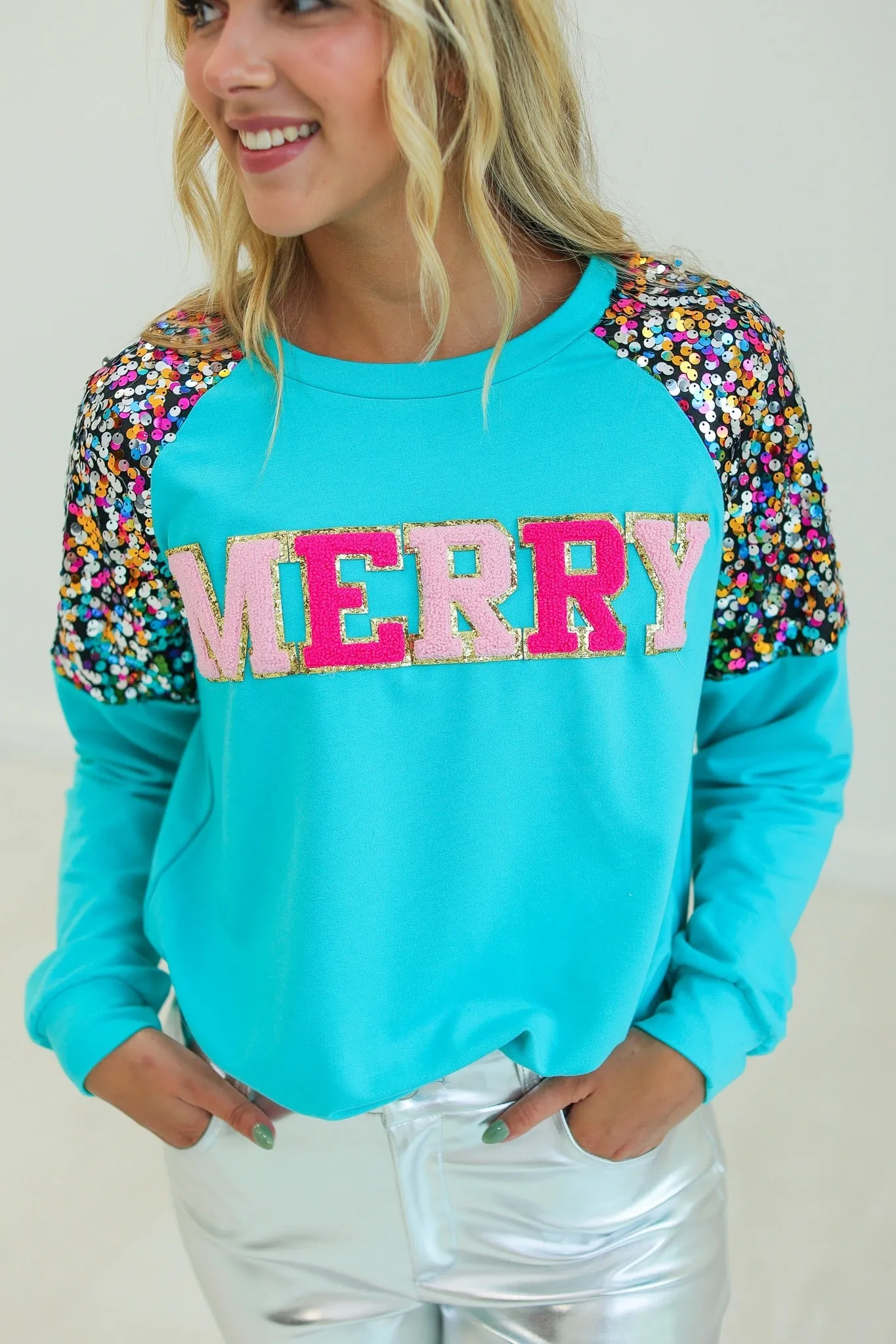 MERRY Turquoise Sweatshirt