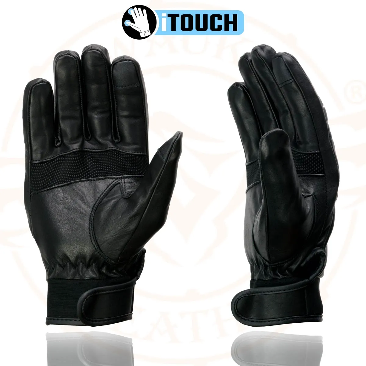 Milwaukee Leather MG7525 Men's Black Leather i-Touch Screen Compatible Gel Palm Motorcycle Hand Gloves W/ Flex Knuckle